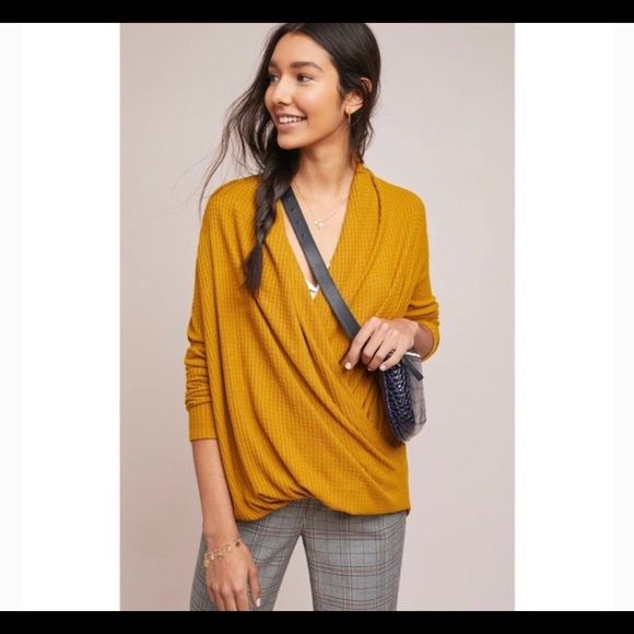 ANTHROPOLOGY Maeve Woodruff Mustard Wrap Top - Picture 15 of 15